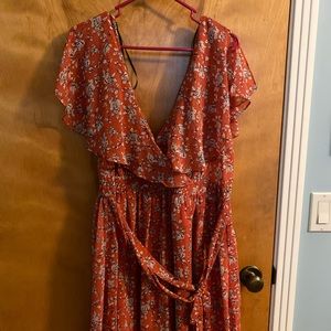 Faux wrap, flutter neckline dress